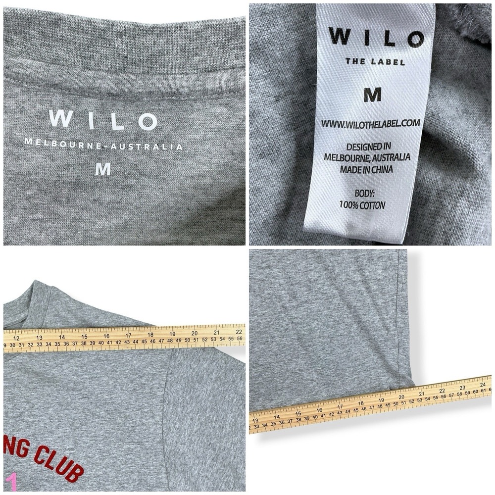 Wilo The Label T-Shirt Women Medium Gray Short Sleeve Graphic Logo Semi-Crop - Picture 13 of 13